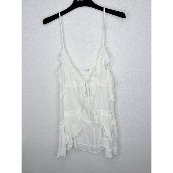 Starlet Ruffle Y2K Babydoll Tunic Top Women’s Cream White XL NEW Rayon D1 - Picture 2 of 7